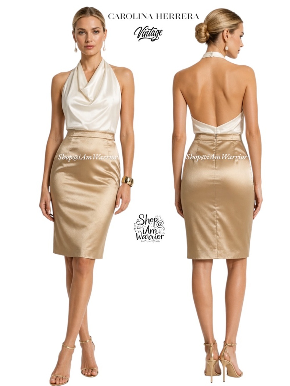 Carolina Herrera Silk Gold Champagne Knee Length Pencil Skirt *Shop@Iamwarrior